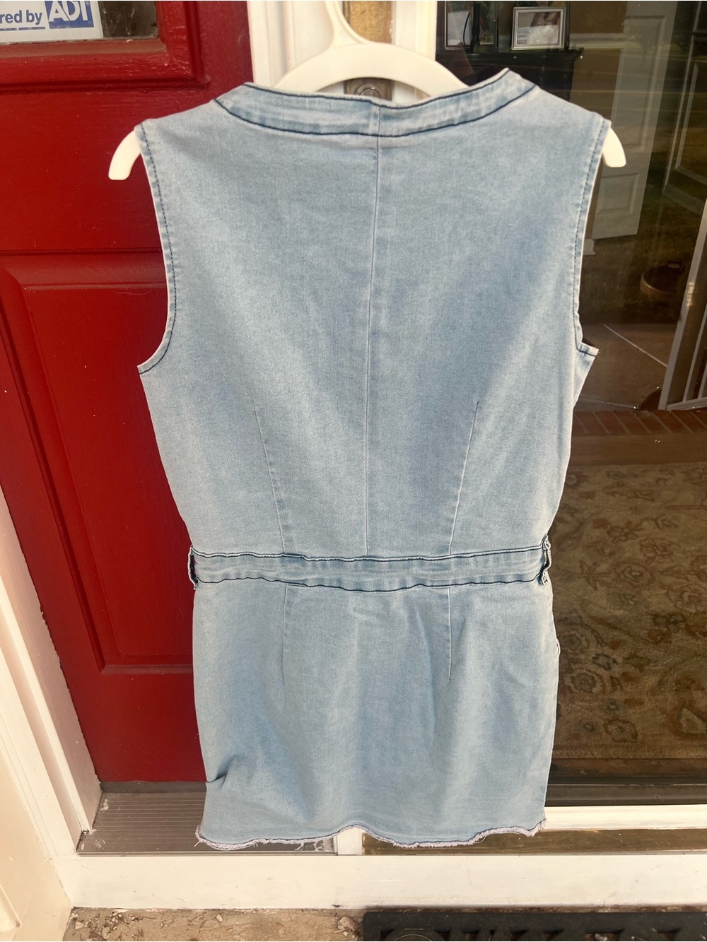 Light Wash Denim Button-Front Sleeveless Mini Dress - Picture 8 of 10
